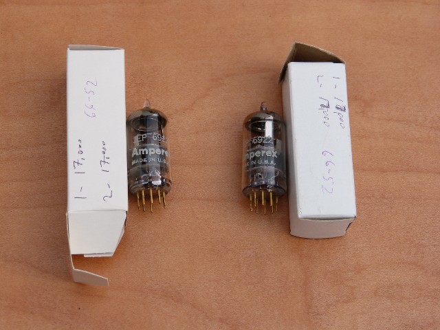 Amperex JEP 6922 Gold Pin Tubes Matched Pair White Label New Condition. Gm 17,000 all 4 sections